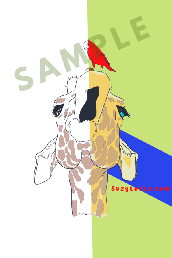 Giraffe & Bird Coloring Page