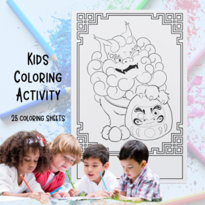 Kids Coloring Activity - Make a wish - daruma doll and foo dog coloring pages
