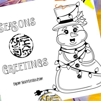 Christmas Lights Snowman Coloring Page SuzyLeeLo