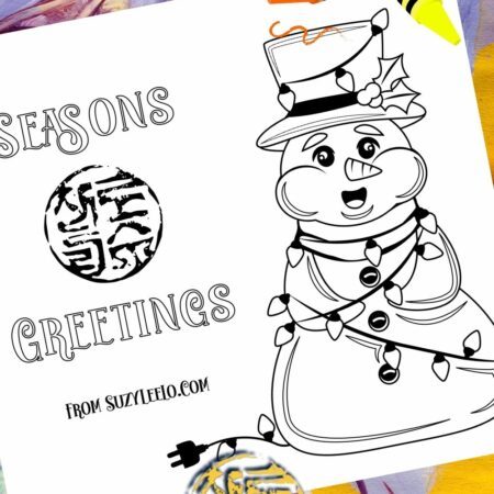 Christmas Lights Snowman Coloring Page SuzyLeeLo