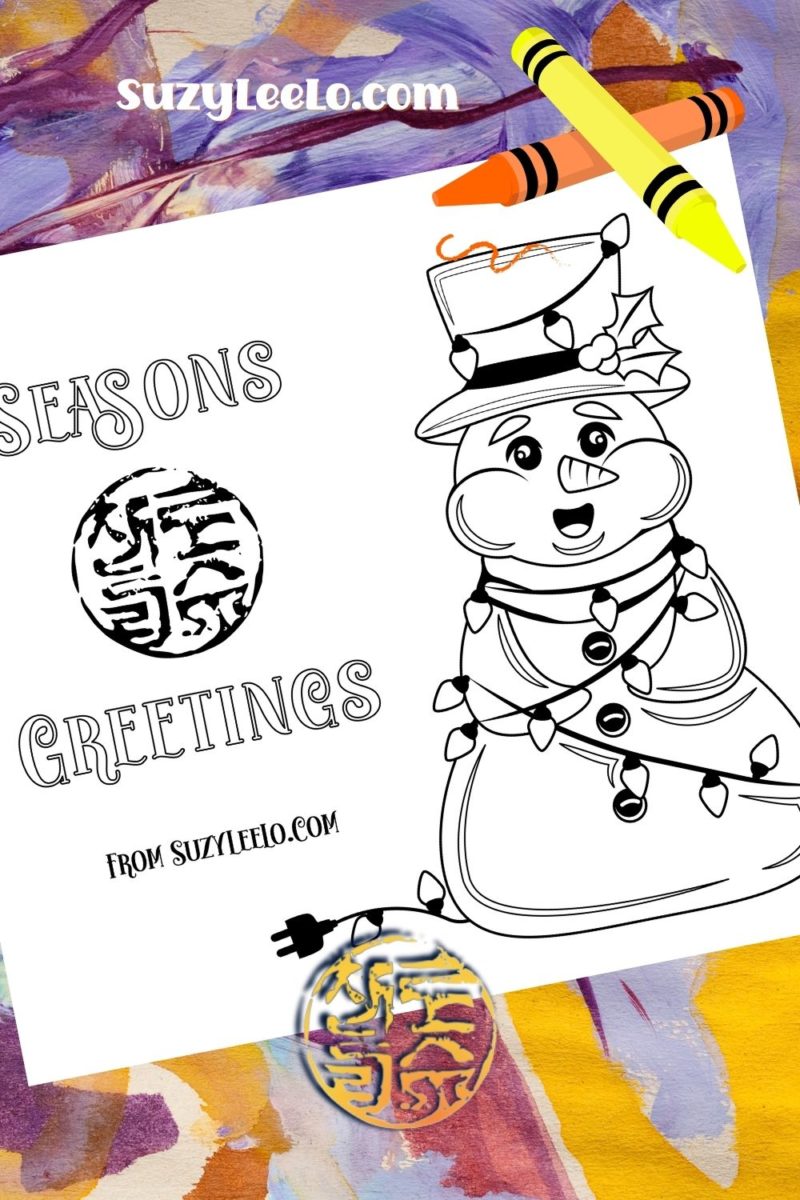 Christmas Lights Snowman Coloring Page SuzyLeeLo