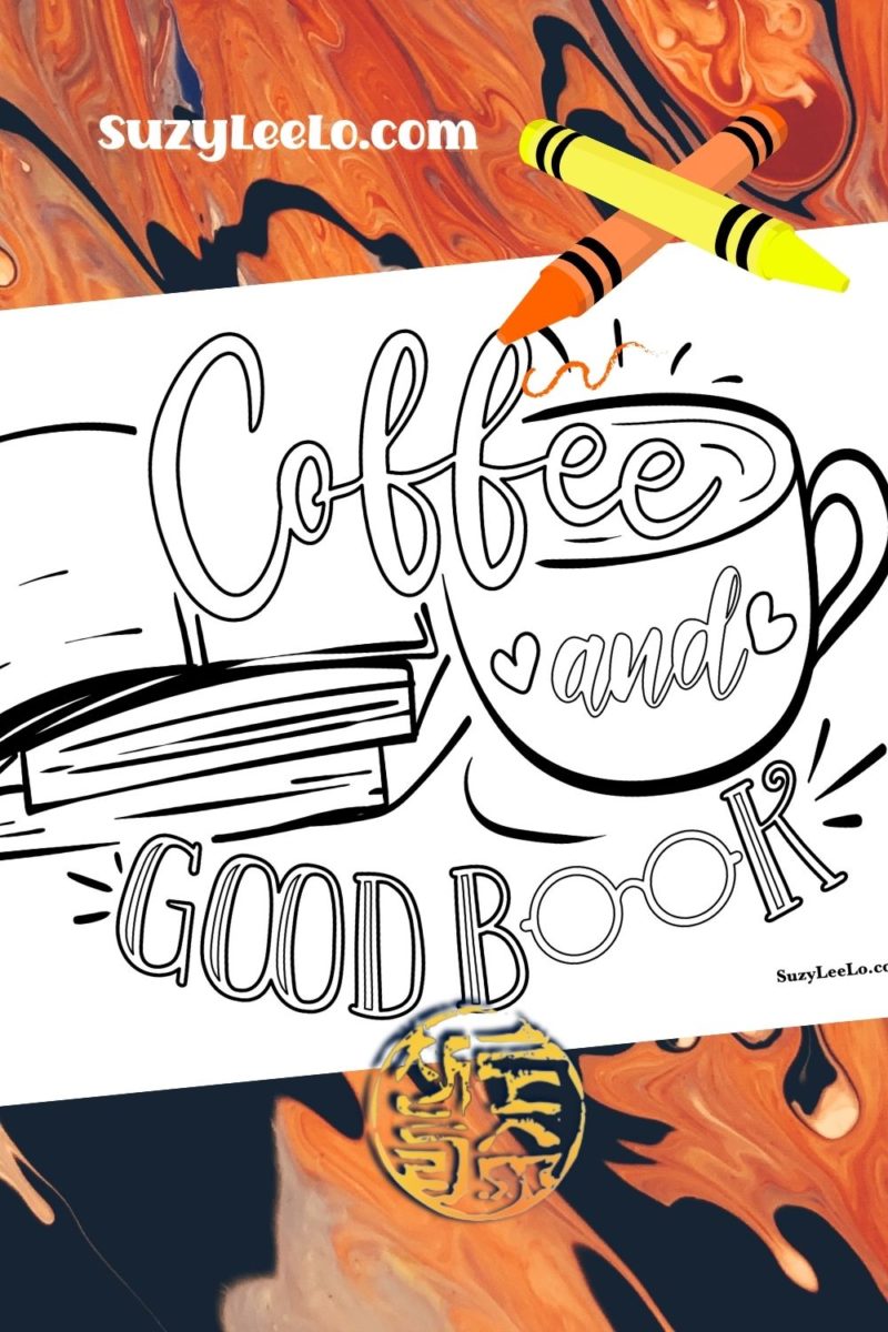 Coffee and a good book Coloring Page SuzyLeeLo