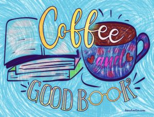 Coffee and a good book Coloring Page SuzyLeeLo