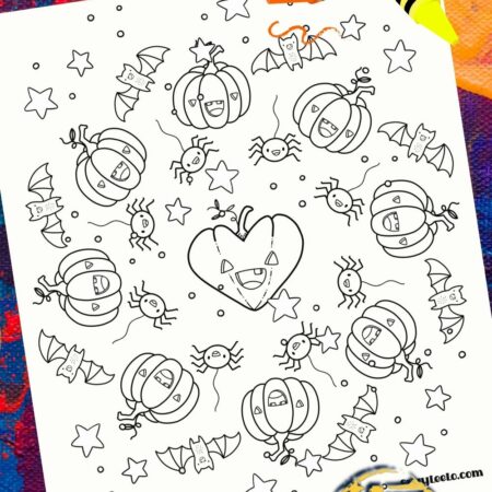 Halloween Pumpkins Spiders Bats Coloring Page SuzyLeeLo