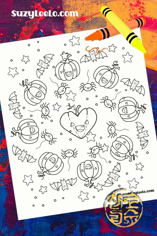 Halloween Pumpkins Spiders Bats Coloring Page SuzyLeeLo