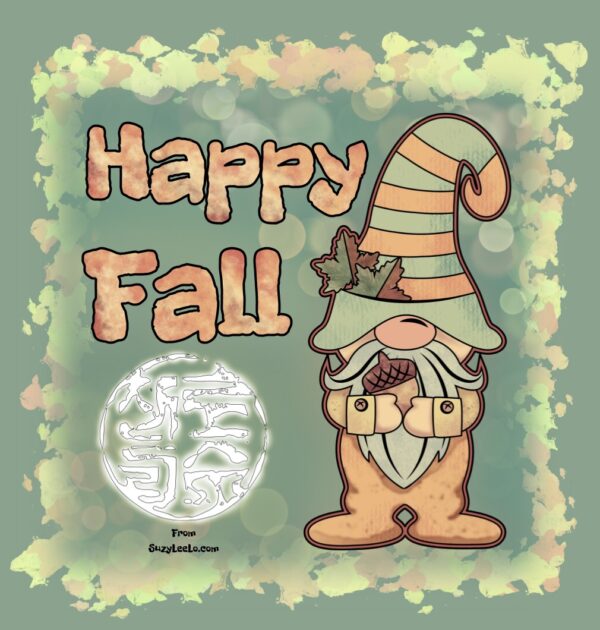 Happu Fall Gnome Free Coloring Page from Suzy LeeLo