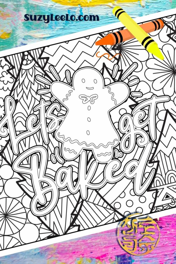 Lets Get Baked Gingerbread Cookie Pin Coloring Page SuzyLeeLo