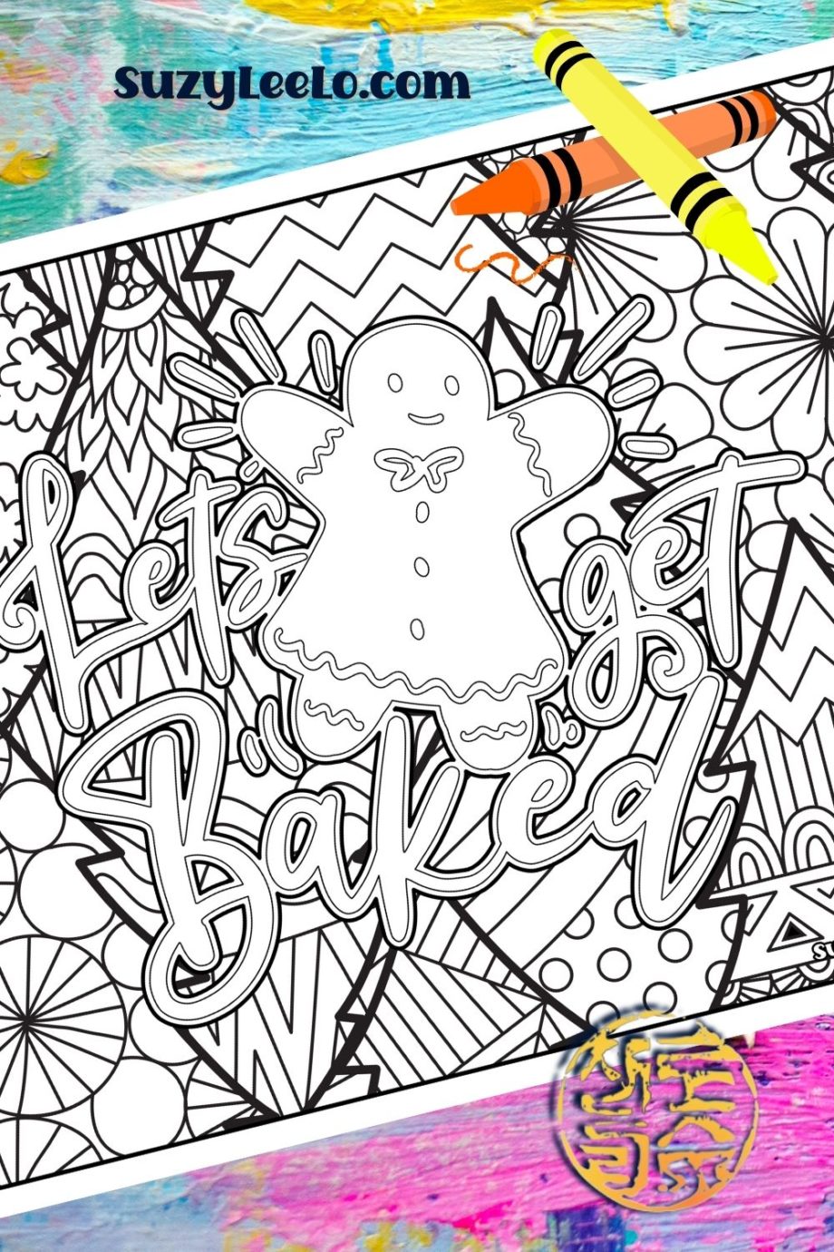 Lets Get Baked Gingerbread Cookie Pin Coloring Page SuzyLeeLo