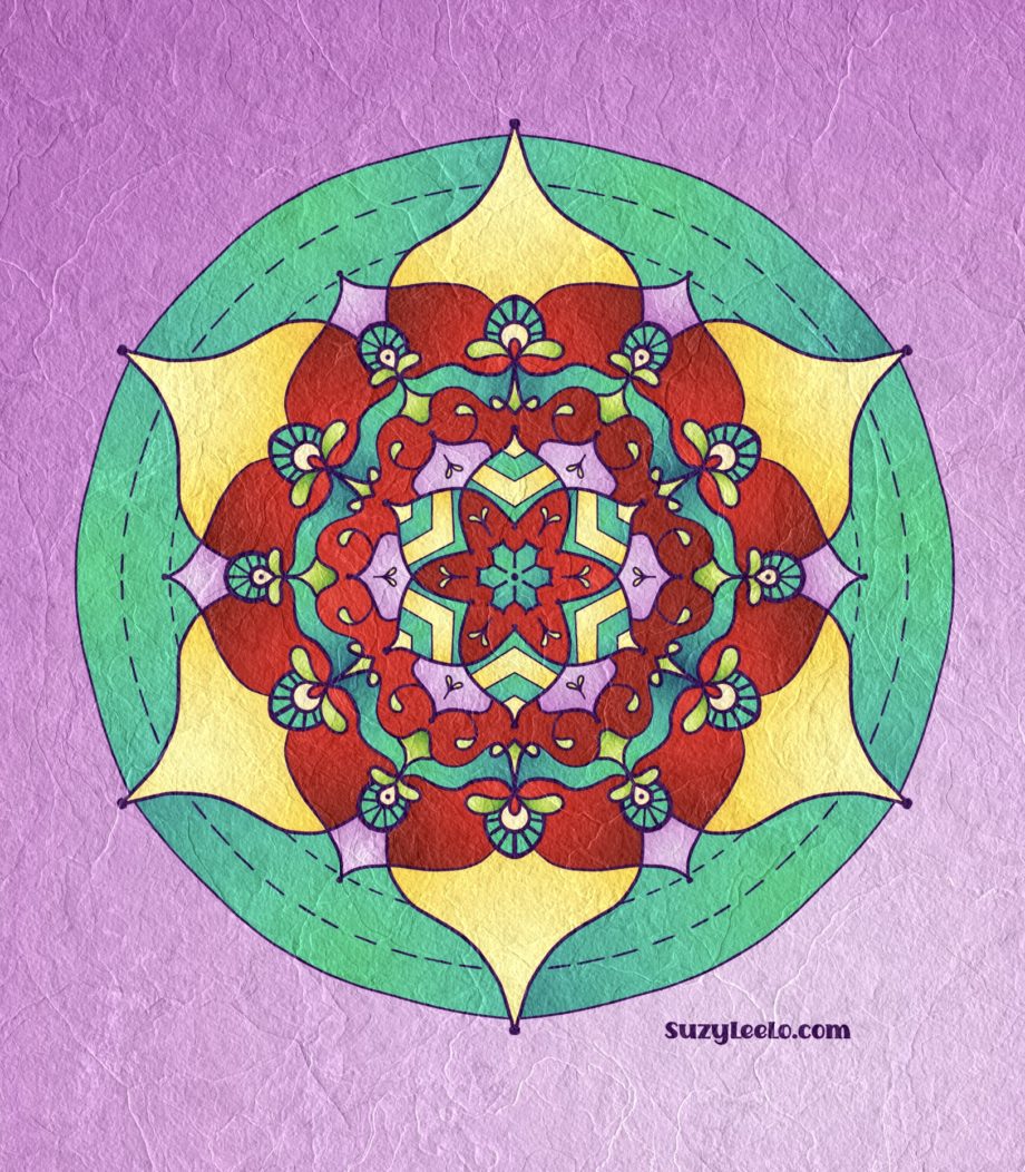 Round Mandala Illustration drawn and colored by SuzyLeeLo