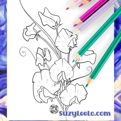 April Sweet Peas SuzyLeeLo Birthday Flower Coloring Page