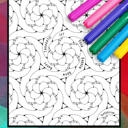 Let Your Garden Grow Happy Thoughts Coloring Page SuzyLeeLo