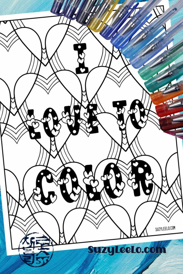 I LOVE TO COLOR - Hearts Coloring Page