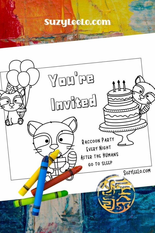 Raccoon Party Coloring Page