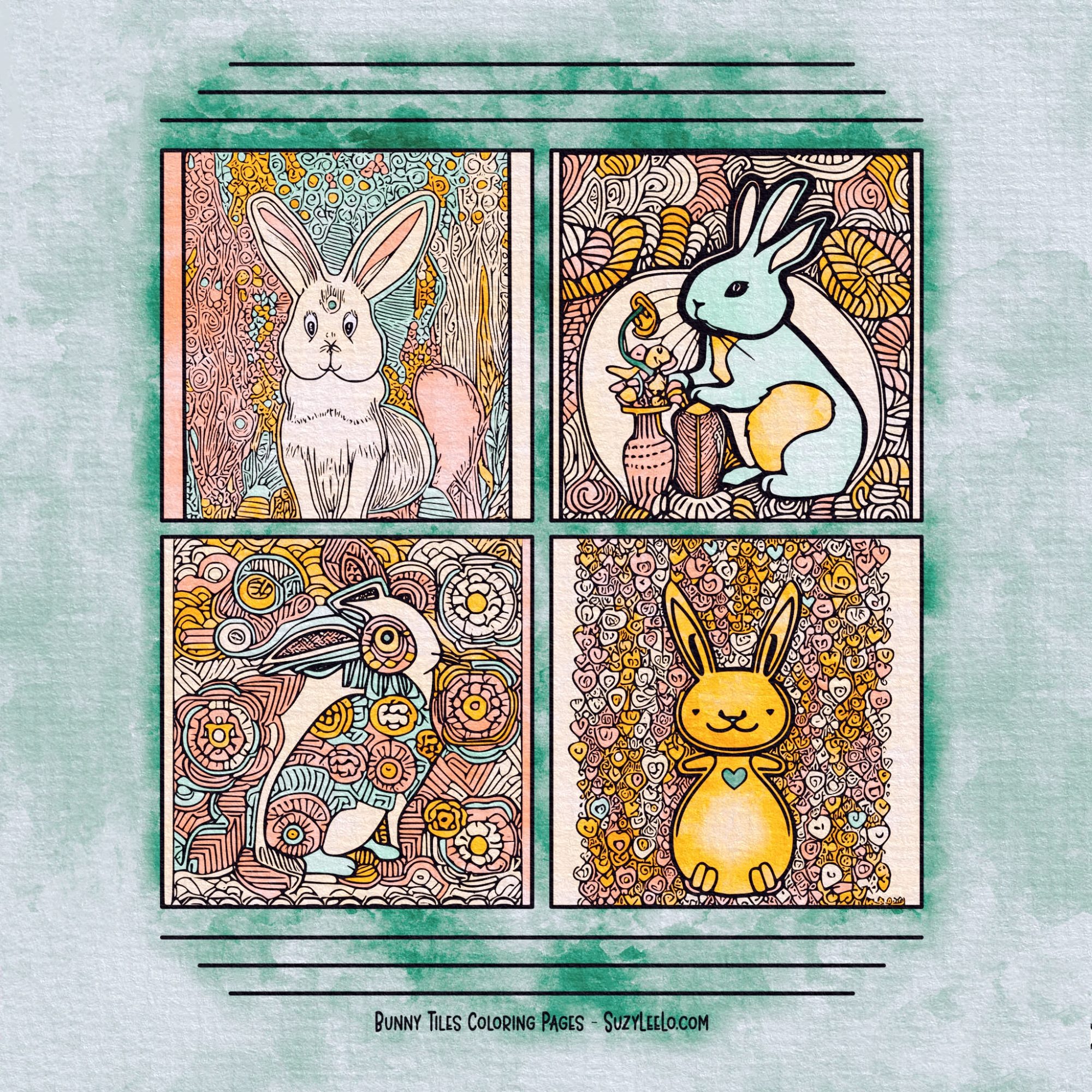 Bunny Tiles 03 Coloring Page by SuzyLeeLo