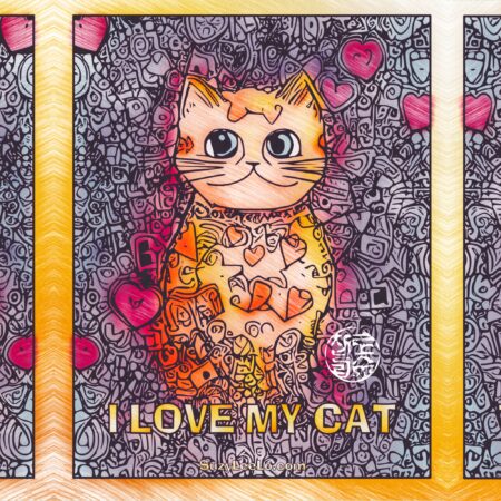 I love my cat Abstract cat in hearts and swirls by SuzyLeeLo