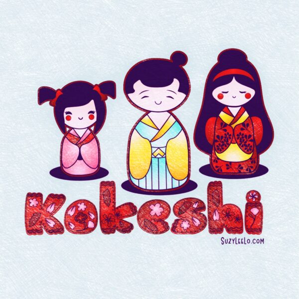 Kokeshi Doll Family Coloring Page
