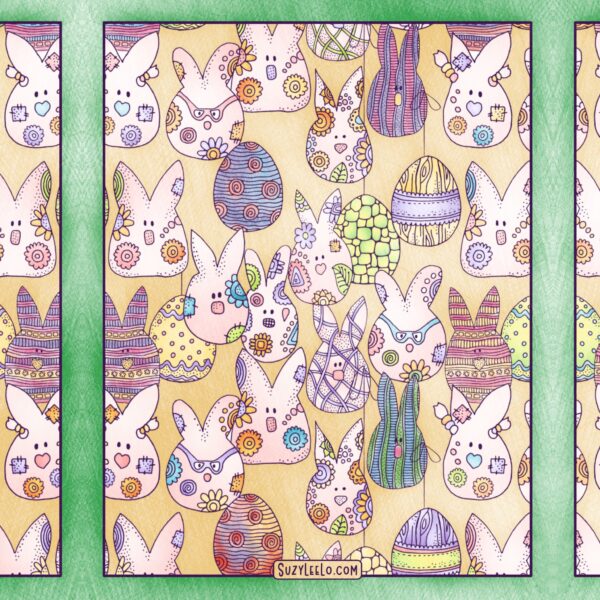 Bunnies and Eggs Easter Pattern Coloring Page - colored by Suzy LeeLo