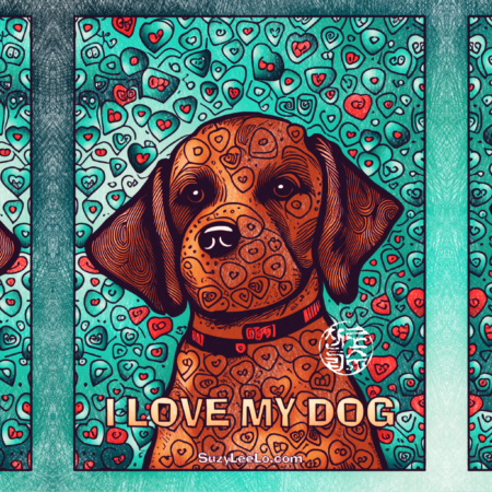 I love my dog in hearts and swirls - coloring page colored by SuzyLeeLo