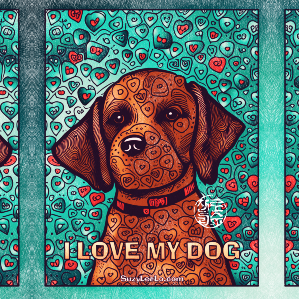 I love my dog in hearts and swirls - coloring page colored by SuzyLeeLo