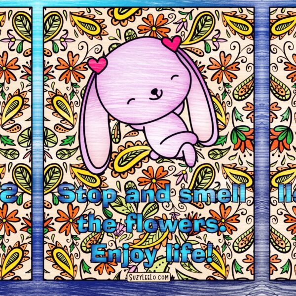 stop and smell the flowers - Bunny Coloring Page download by Suzy LeeLo
