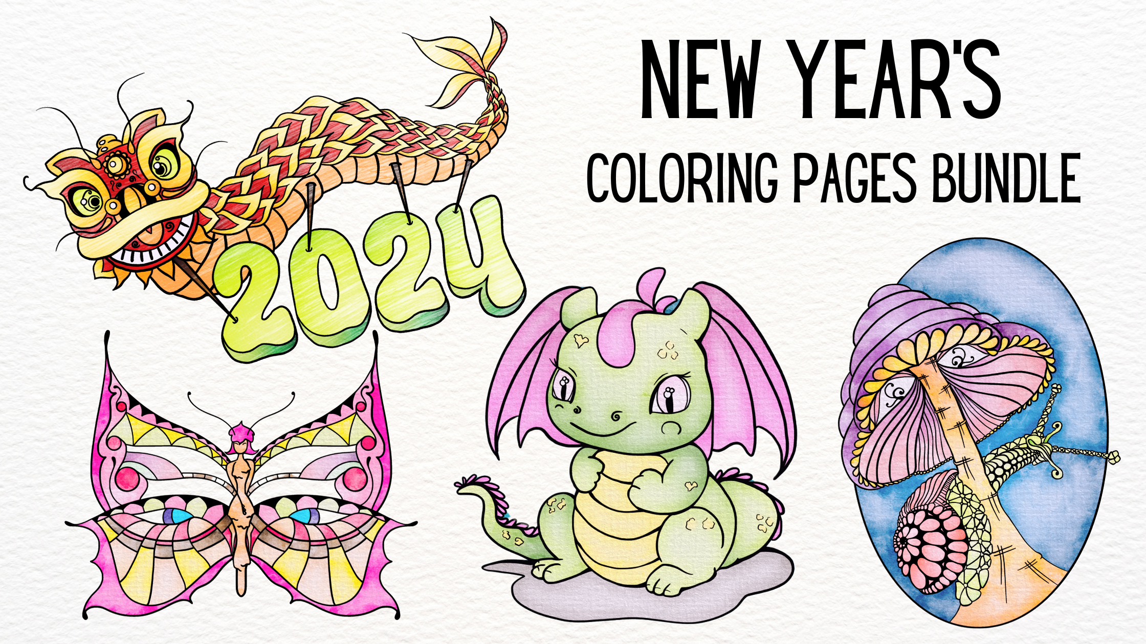 New Year’s Coloring Pages Bundle