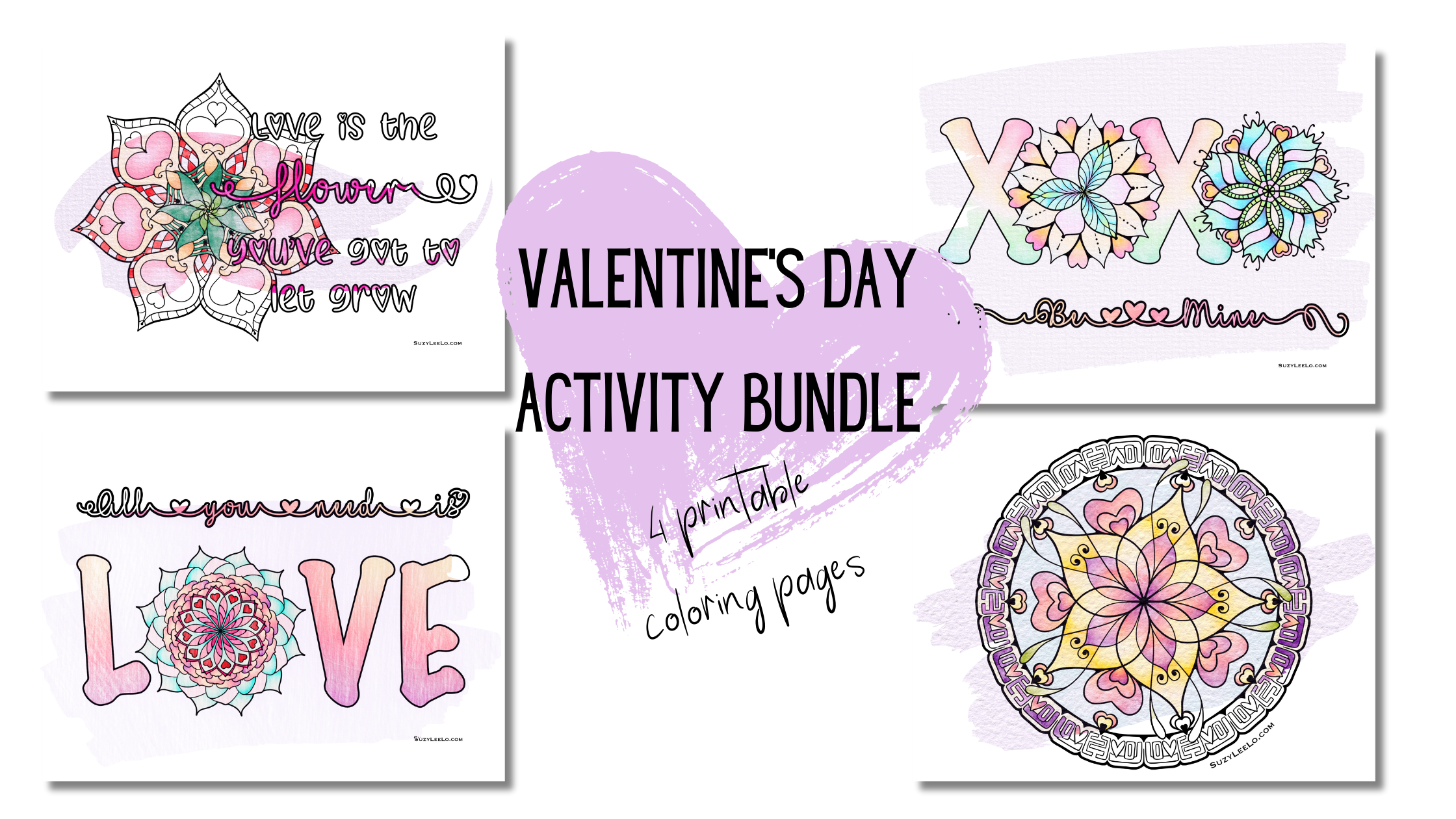 Valentine's Day Activity Bundle - 4 printable coloring pages for love