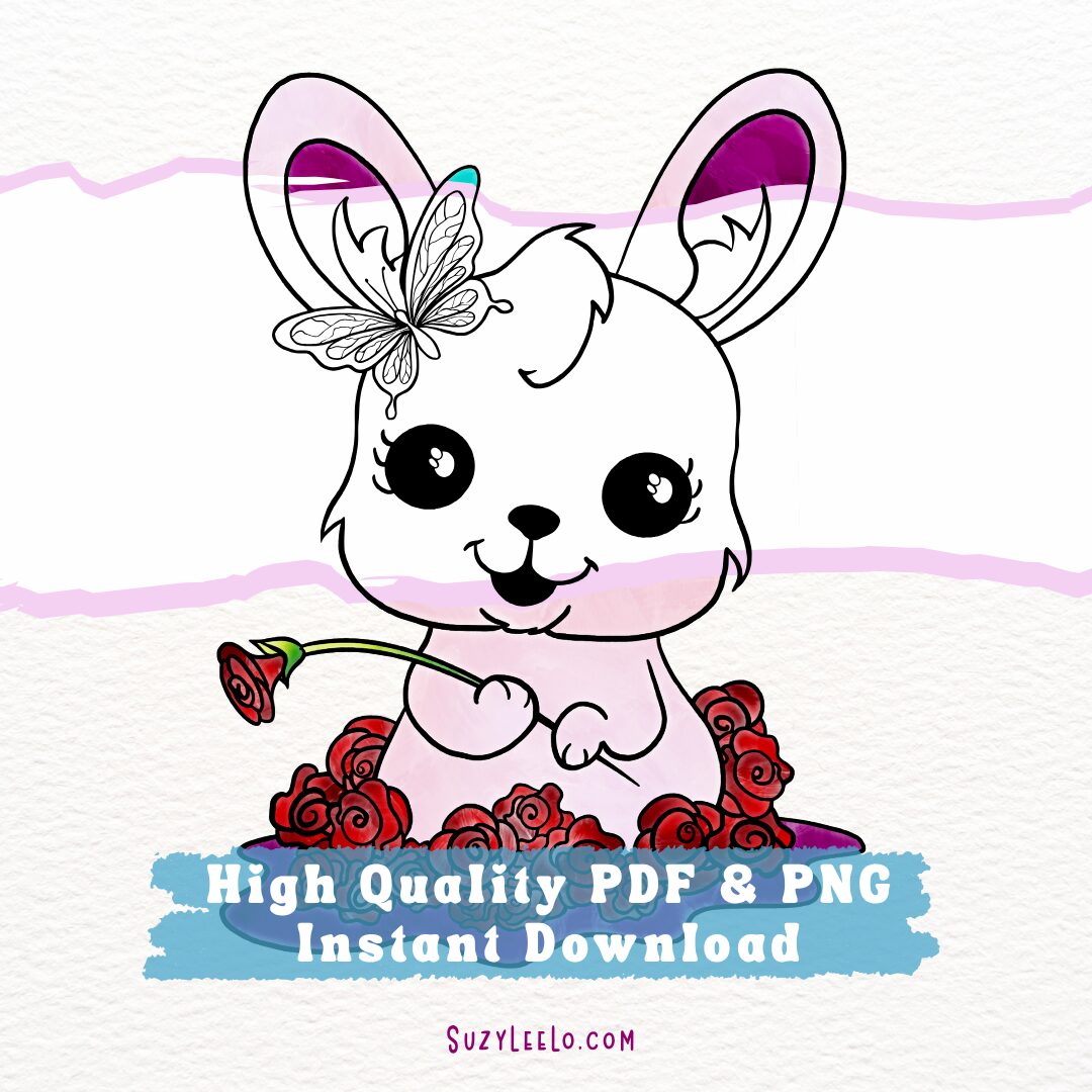 Spring Bunny Printable Coloring Page by Suzy LeeLo