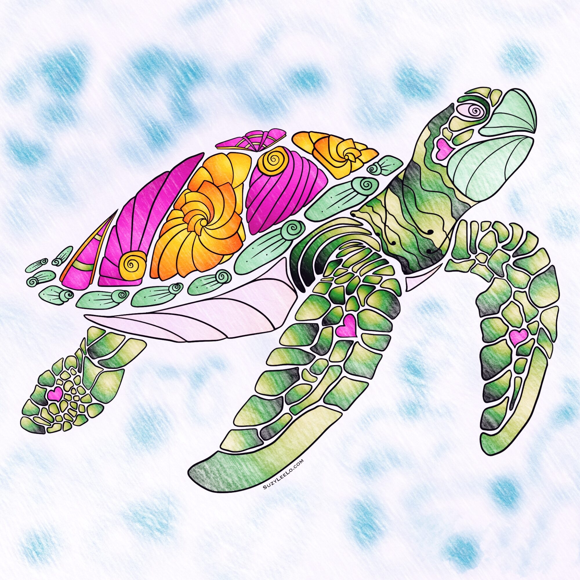 sea turtle zentangle inspired colored by Suzy LeeLo