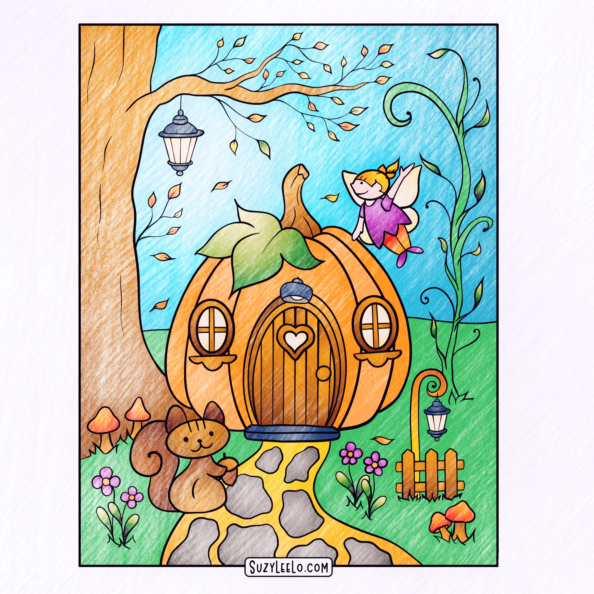 Fall Pumpkin Fairy Home Coloring Page