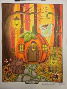 Fairy Pumpkin Home Coloring Page by Suzy LeeLo - Colored by Ronja