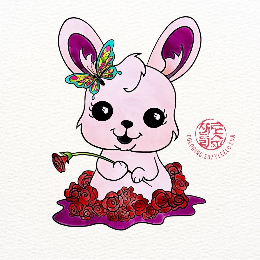 Spring Bunny Coloring Page by Suzy LeeLo
