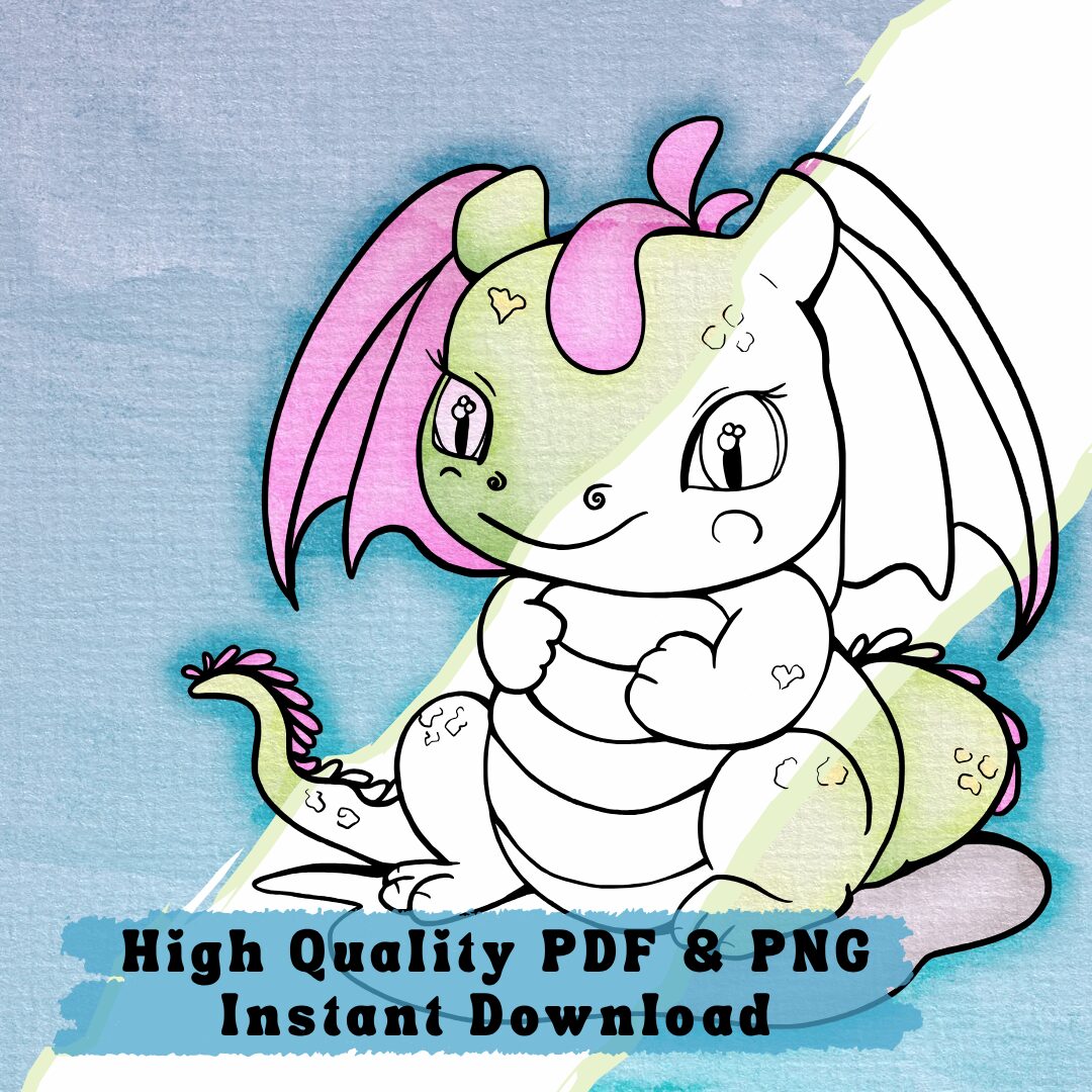 Cute Baby Dragon Coloring Page - closeup